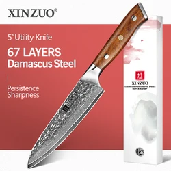 XINZUO-cuchillo multiusos de acero damasco para cocina, pelador de Chef de acero inoxidable, para fruta y carne, 5