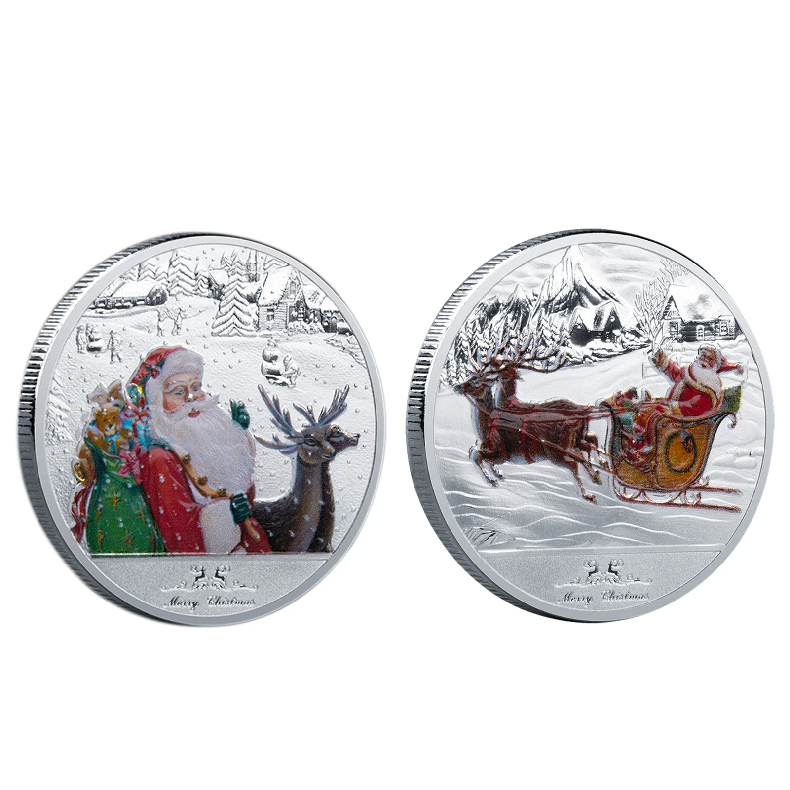 Monedas conmemorativas de feliz navidad, moneda de recuerdo de papá noel, patrón colorido coleccionable, regalo creativo, decoración del hogar, 2021