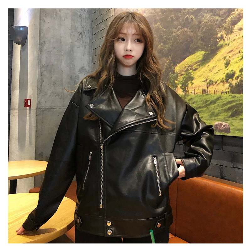 Fashion Oversized Coat Women Faux Leather Jacket Autumn Loose Biker Motorcycle Jackets Female Punk Streetwear Womens Jacket