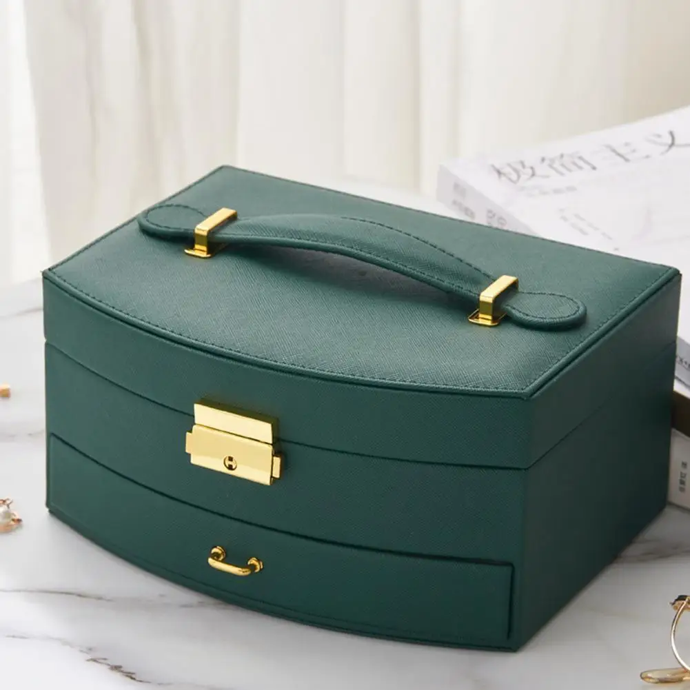 Jewelry Box Portable Fashion Large Capacity Drawer Type Faux Leather Two tiers Case Home Decoration Travel Storage