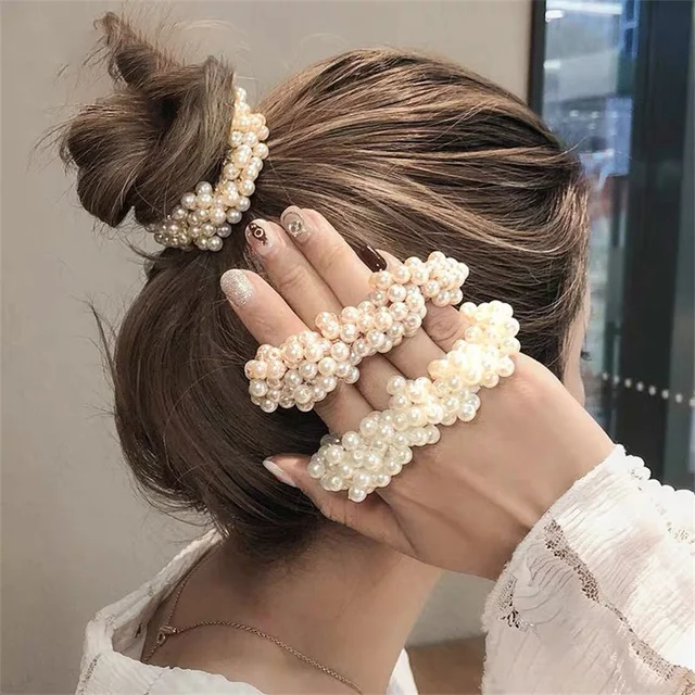 Kobieta elegancka perła gumki do włosów koraliki kokardka dziewczęca Scrunchies gumowe opaski gumka do włosów akcesoria do włosów elastyczne gumki do włosów