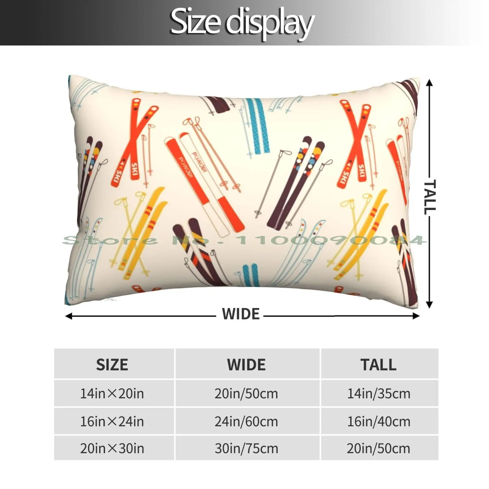 Retro Ski Pattern On Cream Pillow Case 20x30 50*75 Sofa Bedroom Colorful Skiing Skier Ski Instructor Ski School Aspen Alps