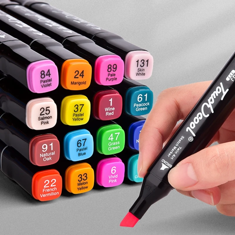 High Qualiy 30/40/60/80 Colors Set Dual Tip Alcohol Based Permanent Marker Pen CD Fabric Drawing Liner Artist Painting Tool