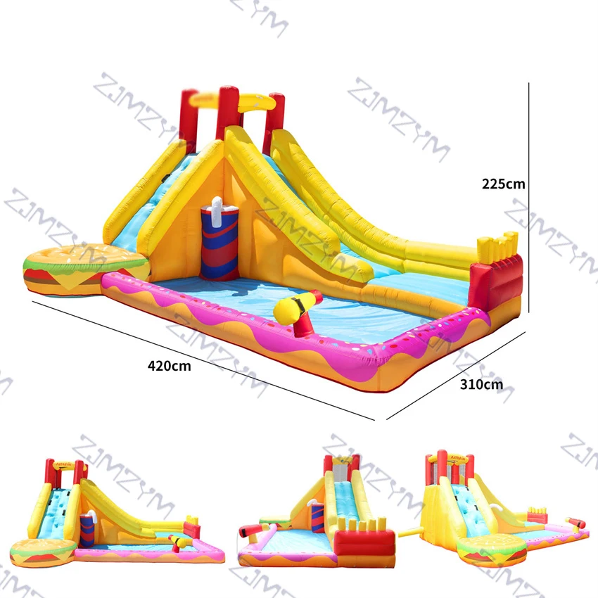 HOT Sale Hamburgers French Fries Inflatable Bouncer Water Castle PVC Inflatable Jumping Castle Combo Games SET with Kids Slide