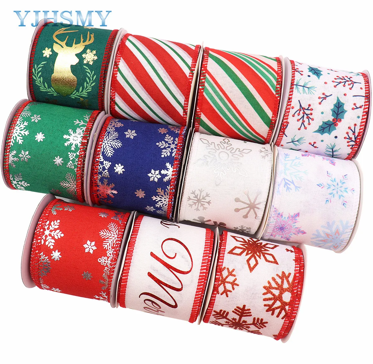 Christmas Wired Edge Ribbons 2.5in x 5yd Christmas Ribbon Wide Dots Wired Ribbons for DIY Christmas Wreath Bows Sewing Crafts