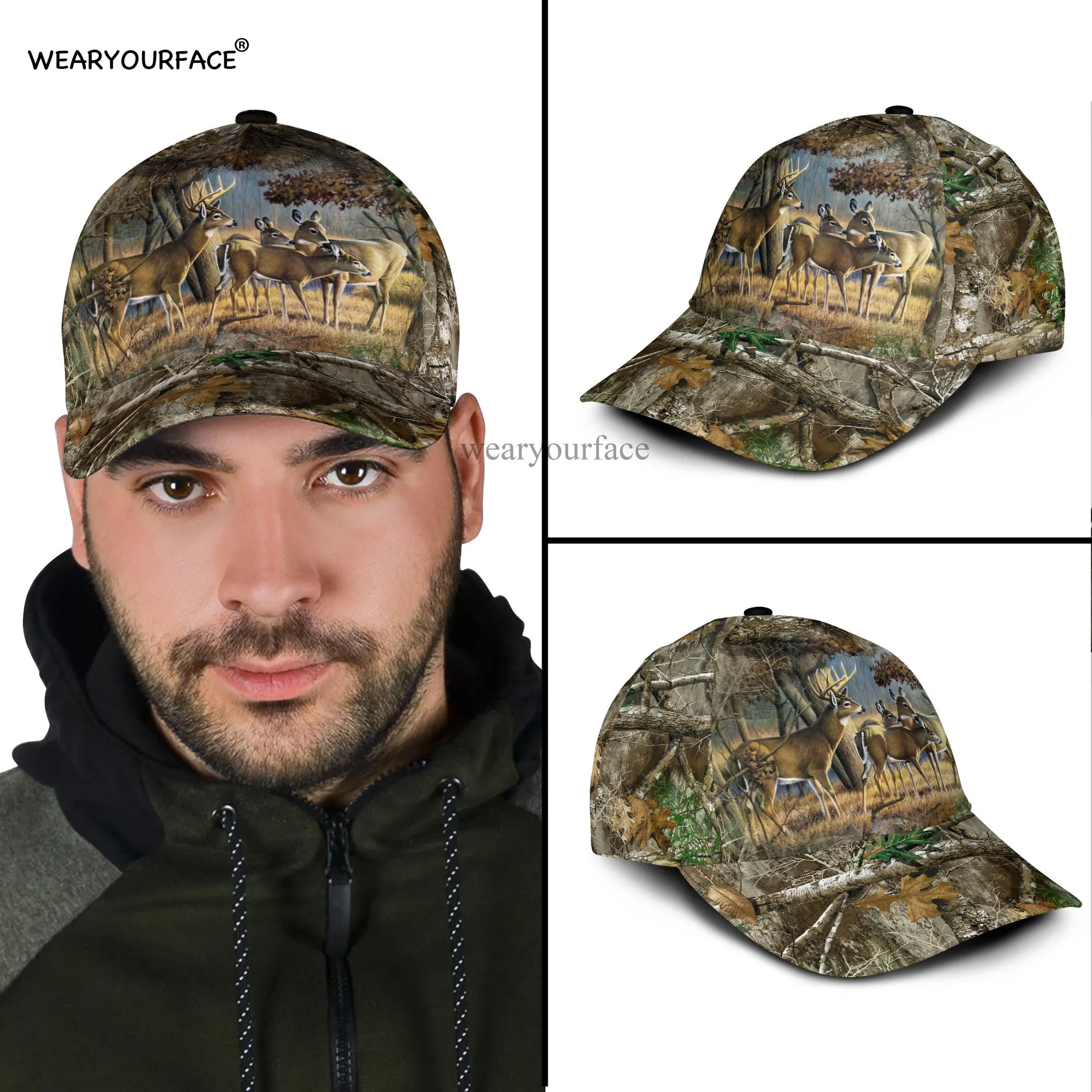 Deer Hunting Wildlife Dog 3D All Over Printed Snapback Hat Men Women Adult Hip Hop Headwear Outdoor Sun Visor Baseball Cap