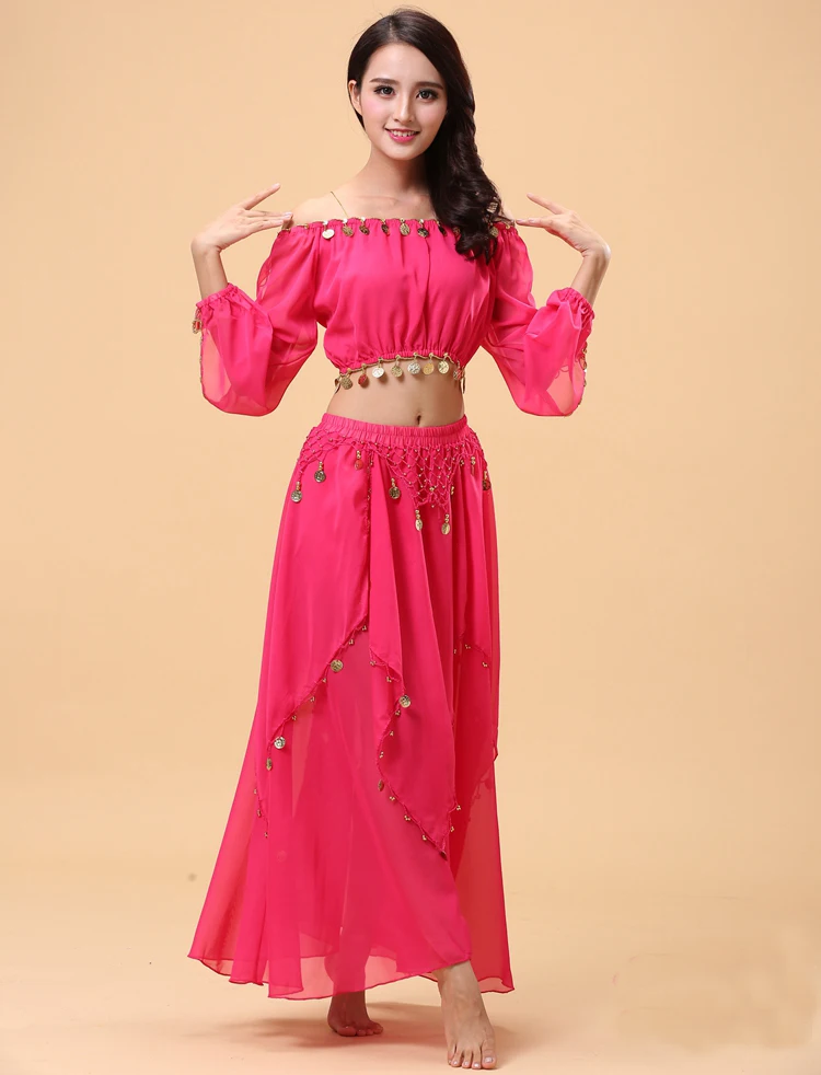 Vestido de baile Oriental de la India para mujer, conjunto de ropa de baile de Bellly para actuación en escenario, trajes de vientre, Top y falda