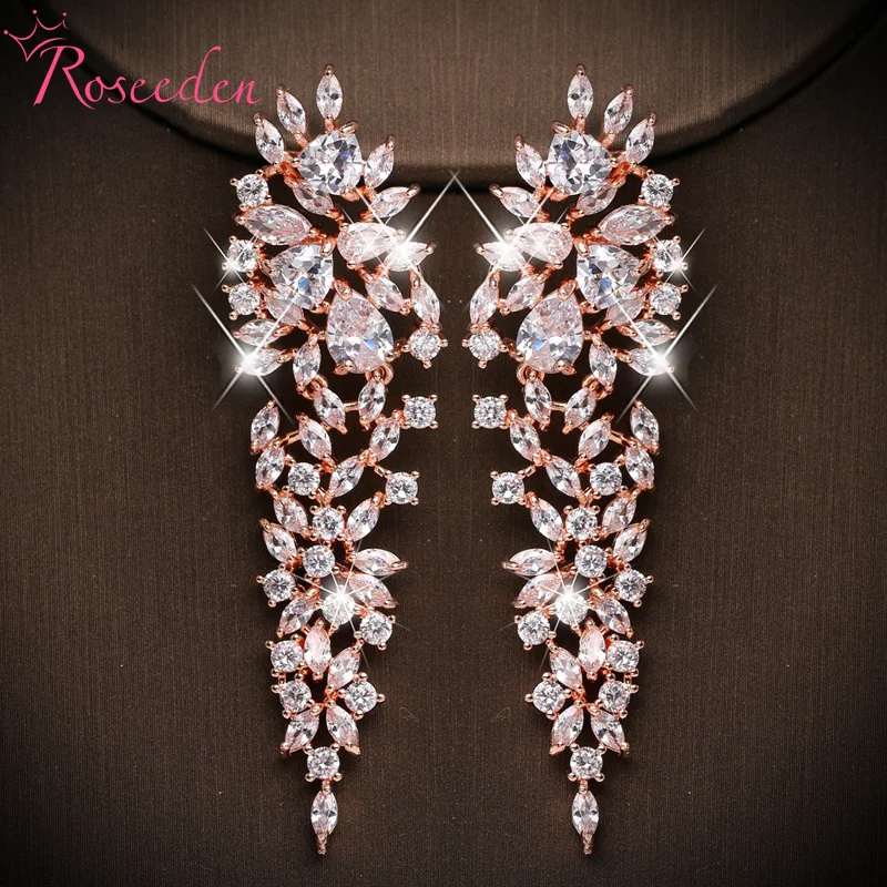 Fashion Charm AAA Cubic Zircon Leave Pendant Earrings For Women Bridal Wedding Party Earring Jewelry Gift RE3227