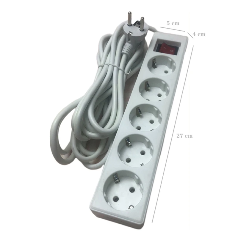 European Power Strip With Switch Foreign Trade Socket Pure Copper Strip With Wire Socket Extension Cord Length 2M/3M/5M 220V