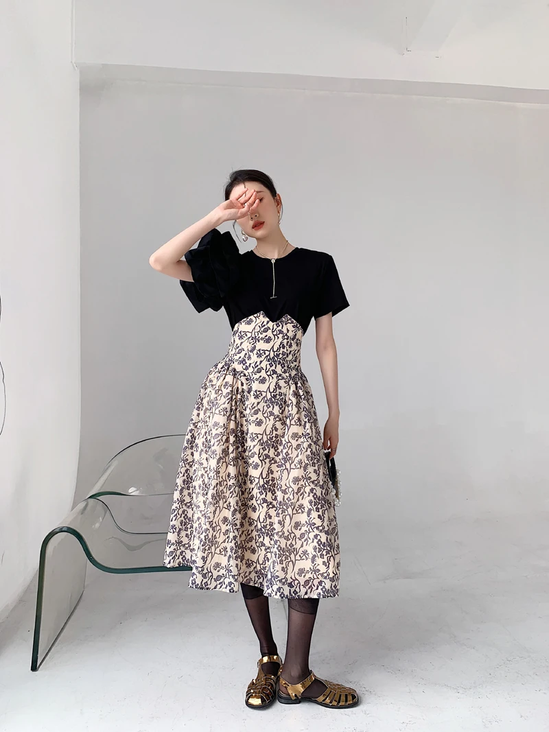 CHEERART Goth High Waist Floral Long Skirt Women 2021 Bottoms A Line Vintage Flowy Flower Summer Skirt Elegant Gothic Clothes