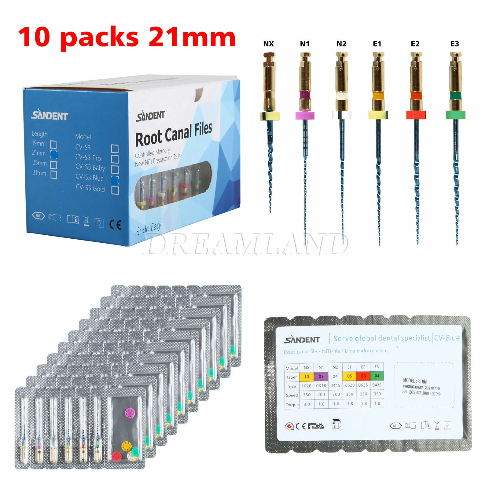 60PCS Dental Endo Endodontic Universal Engine Rotary Tip Assorted Root Canal NiTi File 21MM