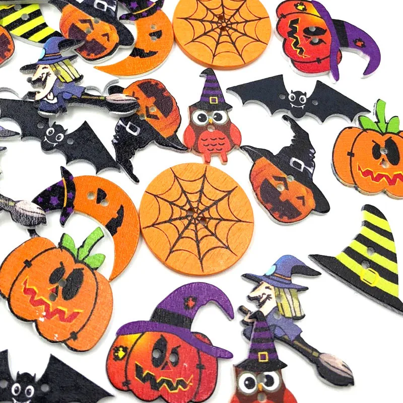 25 szt. Mix drewniane guziki Halloween dużo rzemiosło/ozdoby do szycia dzieci WB468