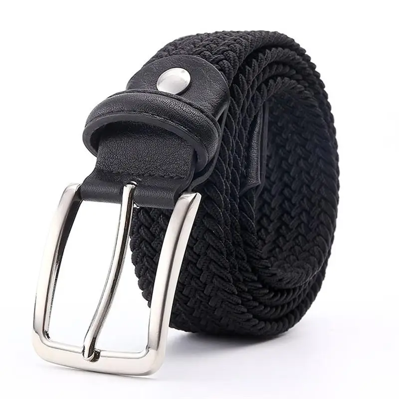 

Men Woven Elastic Belt Light Weight Canvas Stretch Waist Belt Wide 3.5 CM Hardware Buckle Vintage Leather For Male