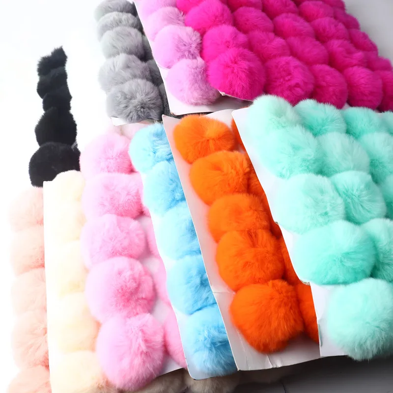 10 Pieces of 8cm Solid Rex Rabbit Pompom Keychain Bag Diy Handmade Materials Wholesale and Retail Colors Support Mix and Match