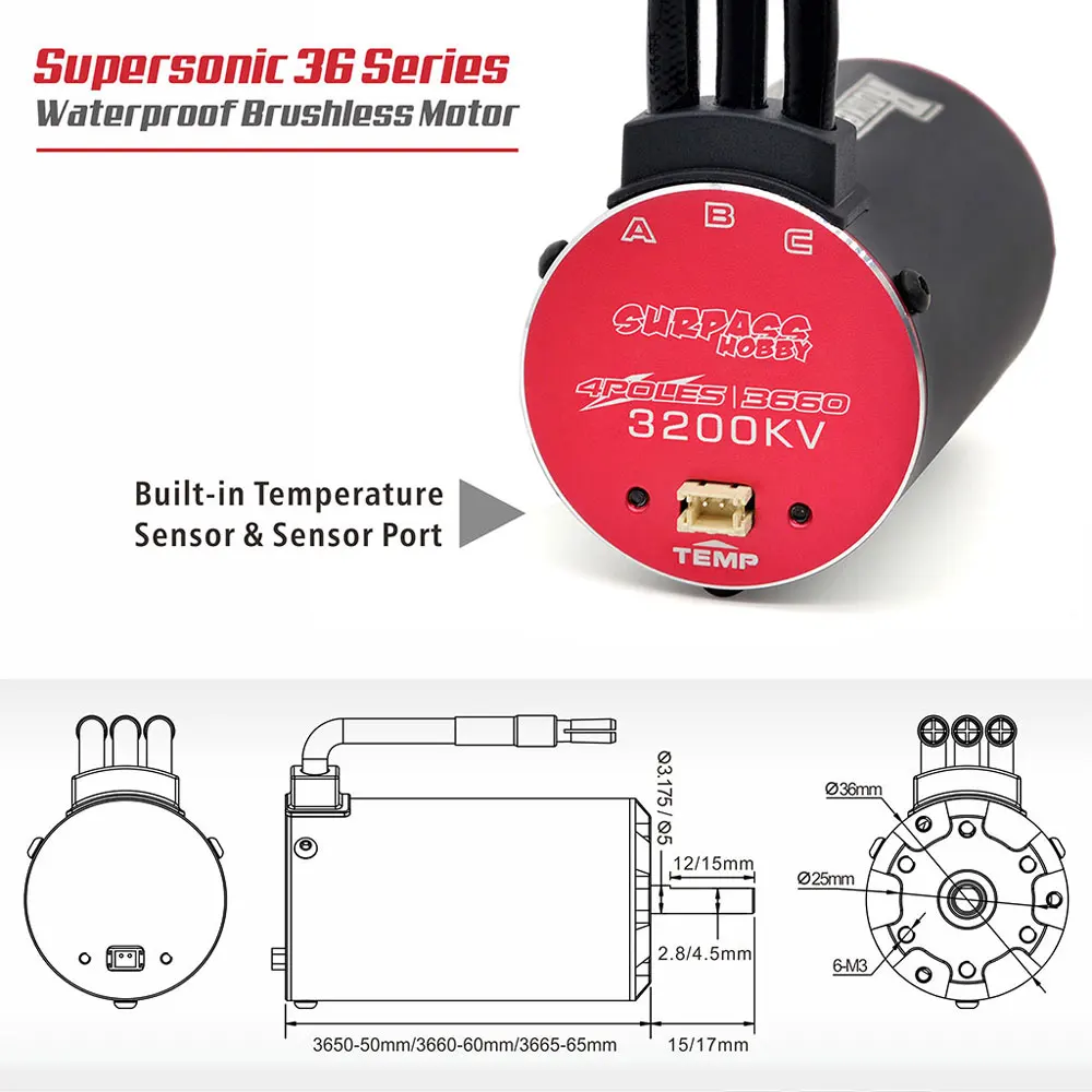 Rocket V2 supersonic Built -in Temperature Sensor Brushless Motor 3650 3660 3665 50A 60A 80A ESC for 1/8 1/10 RC Car Off-Road