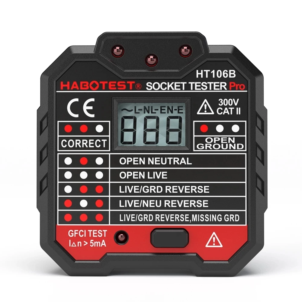 Habotest HT106 Digital display socket tester EU US UK plug polarity phase check detector Voltage test electroscope HT106d HT106E