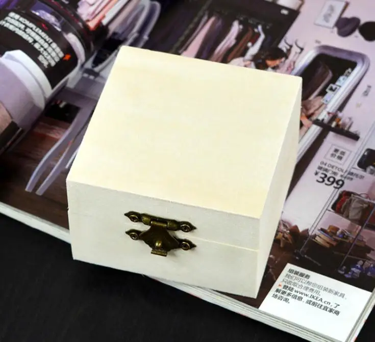 

Wooden Crafts Wood Jewelry Box 8.2cm Square Shape Mud Base Art Decor Children Kid Baby DIY Toys SN3474