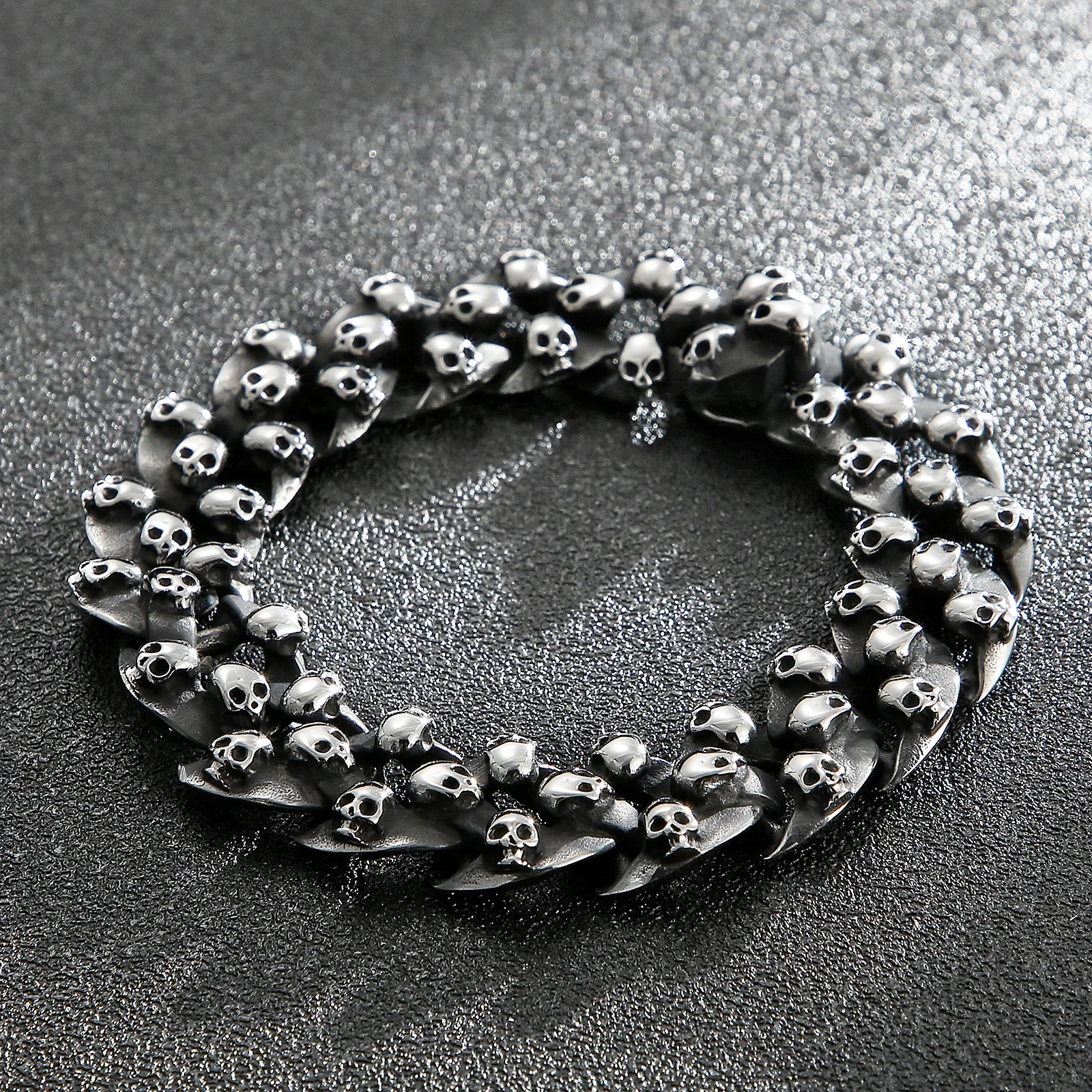 Fongten 21cm Skull Bracelets For Men Stainless Steel Chian Wristband Male Bangle Bracelets Gothic Skeleton Silver Color Jewelry