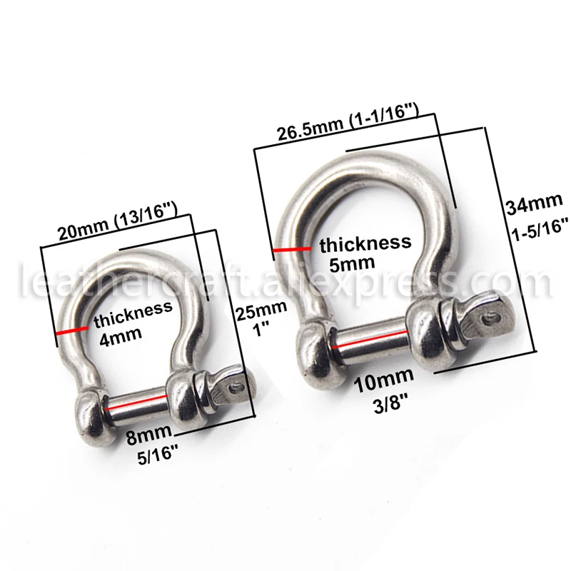 1 pcs Stainless Steel Carabiner D Bow Shackle Fob Key Ring Keychain Hook Screw Joint Connector Buckle Solid Metal 2 Size