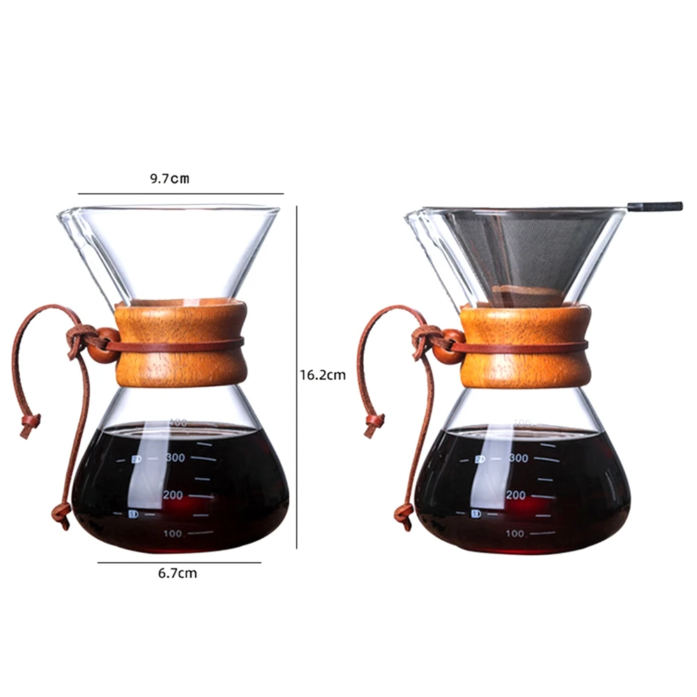 Coffee Pot Heat Resistant Glass Coffee Maker Espresso Coffee Drip Brewing Machine With Stainless Steel V60 Filter Pot 400ml