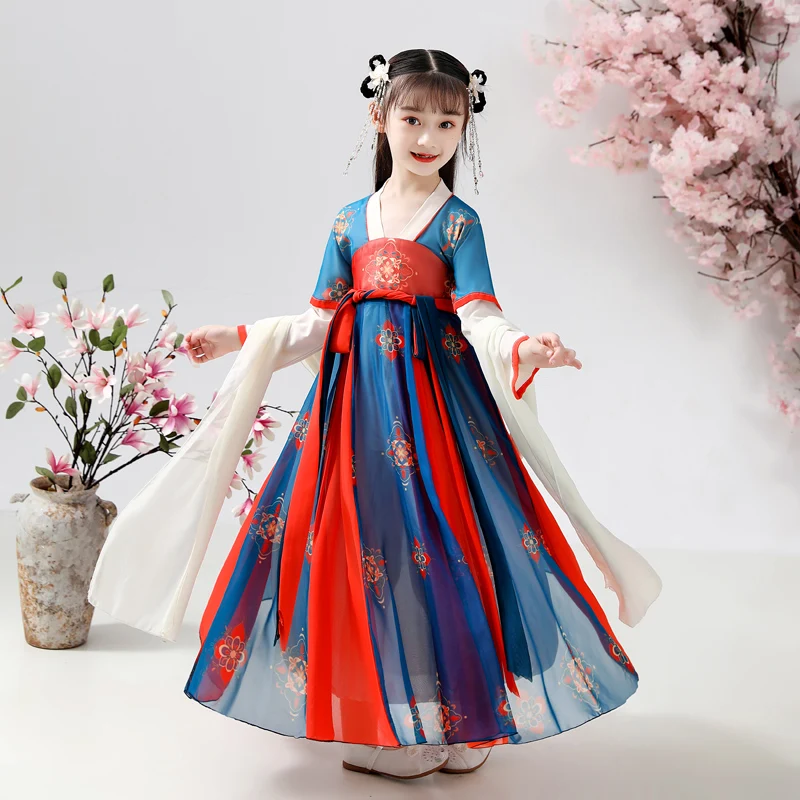 

Chinese Traditional Hanfu Gilr Ancient Han Dynasty Dress Oriental Princess Dress Kids Elegance Tang Dynasty Dance Wear Costume