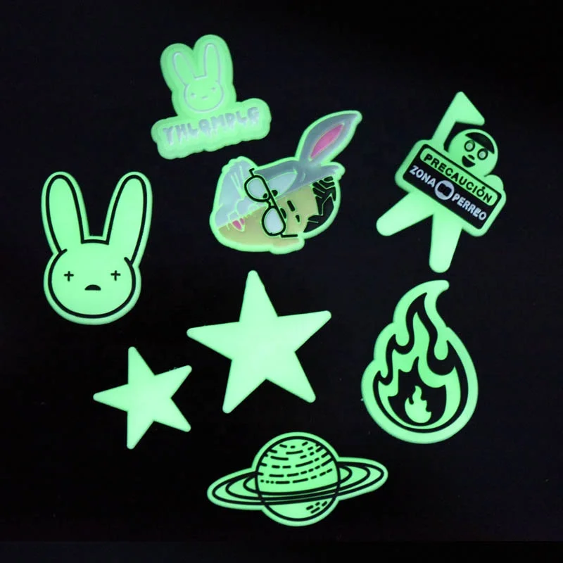 1PCS Fluorescence Bad Bunny Letters Shoe Charms Shoes Decorations Accessories glow in the dark