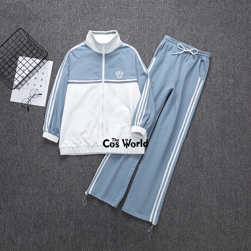 [Ming Quan] Japanese Womens Girls Spring Autumn Cotton Sports Suit Two Piece Tracksuit Long Sleeve Coat Pants JK School Uniform