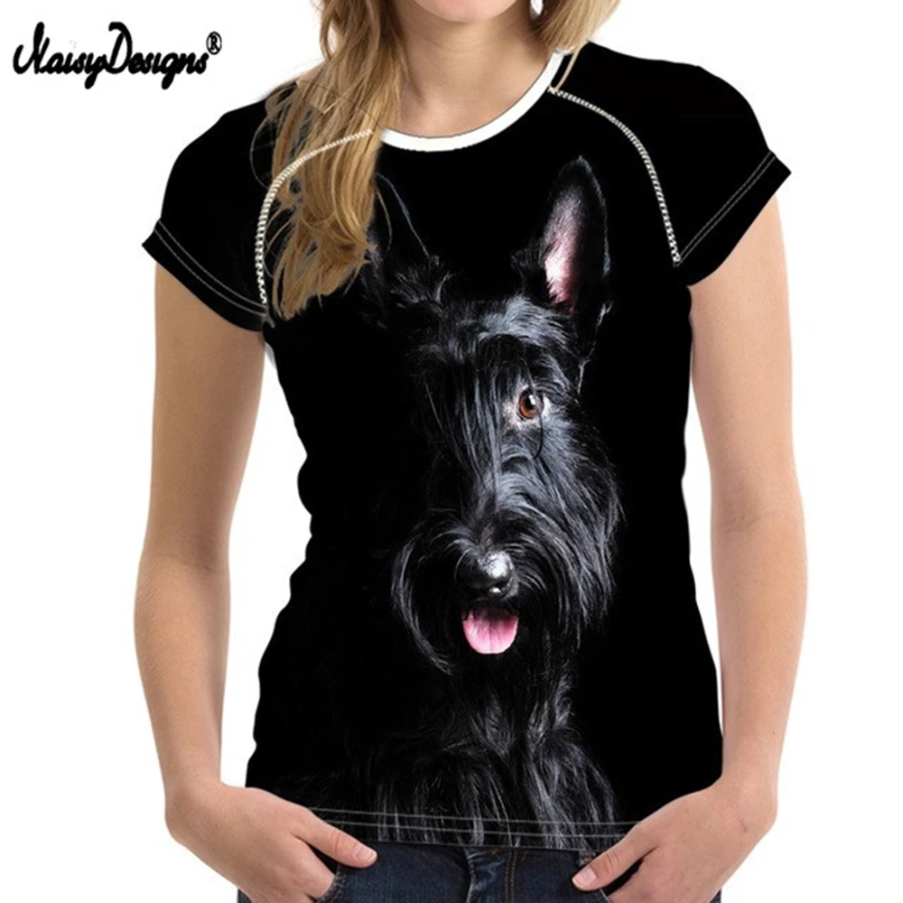 

NoisyDesigns T-shirt Women Funny 3D Animal Dog Scottish Terrier Print Summer Short Sleeve TShirts Sexy O-Neck Harajuku Tee Tops