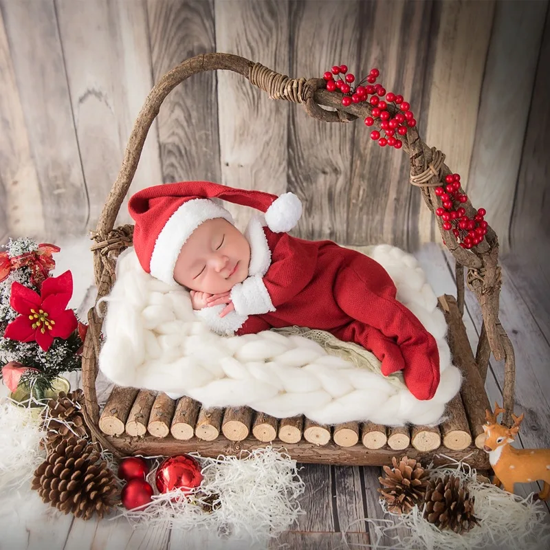 Newborn  Photography Props Romper Christmas Santa Claus Jumpsuit Hat Photography  Studio Shoots Accessories