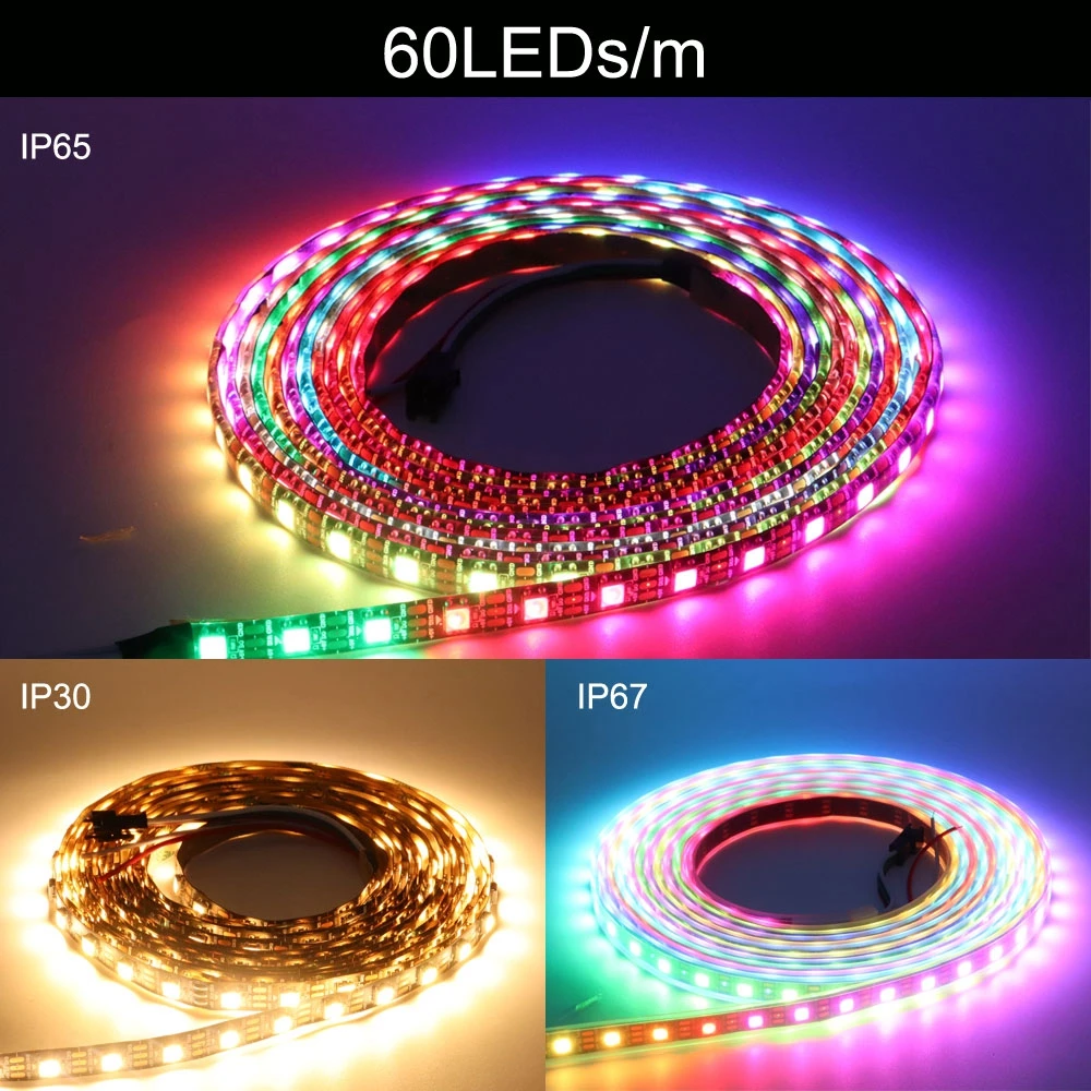 Imagem -06 - Rgb Led Strip Light para Decoração de Sala Pixel Endereçável Lâmpada Iluminação de Fita Ws2812b Smd5050 Ws2812 dc 5v