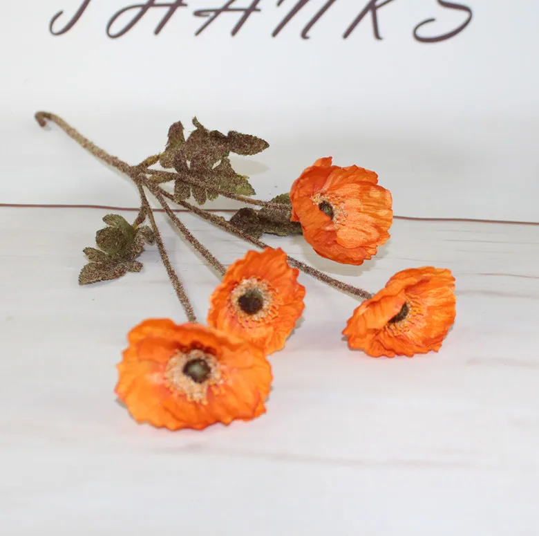 4Heads/Branch Artificial Poppy Flowers Autumn Color Silk flower Diy Wedding Bouquet Fleurs Mariage Decoration Home Decor Poppies