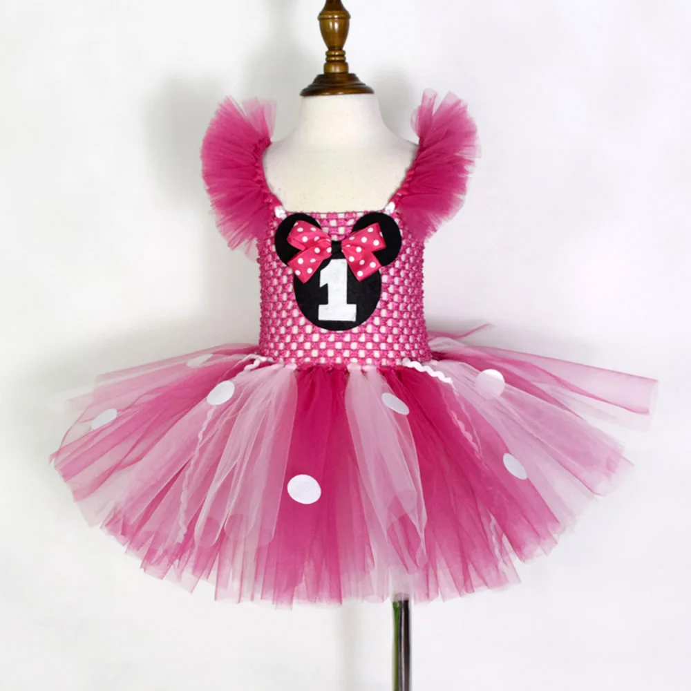 Minnie Tutu Dress and Mouse Ears Headband Set Hot Pink Mouse Birthday Tutu Dresses Minnie Tutu Costume for Girls 1-12Y