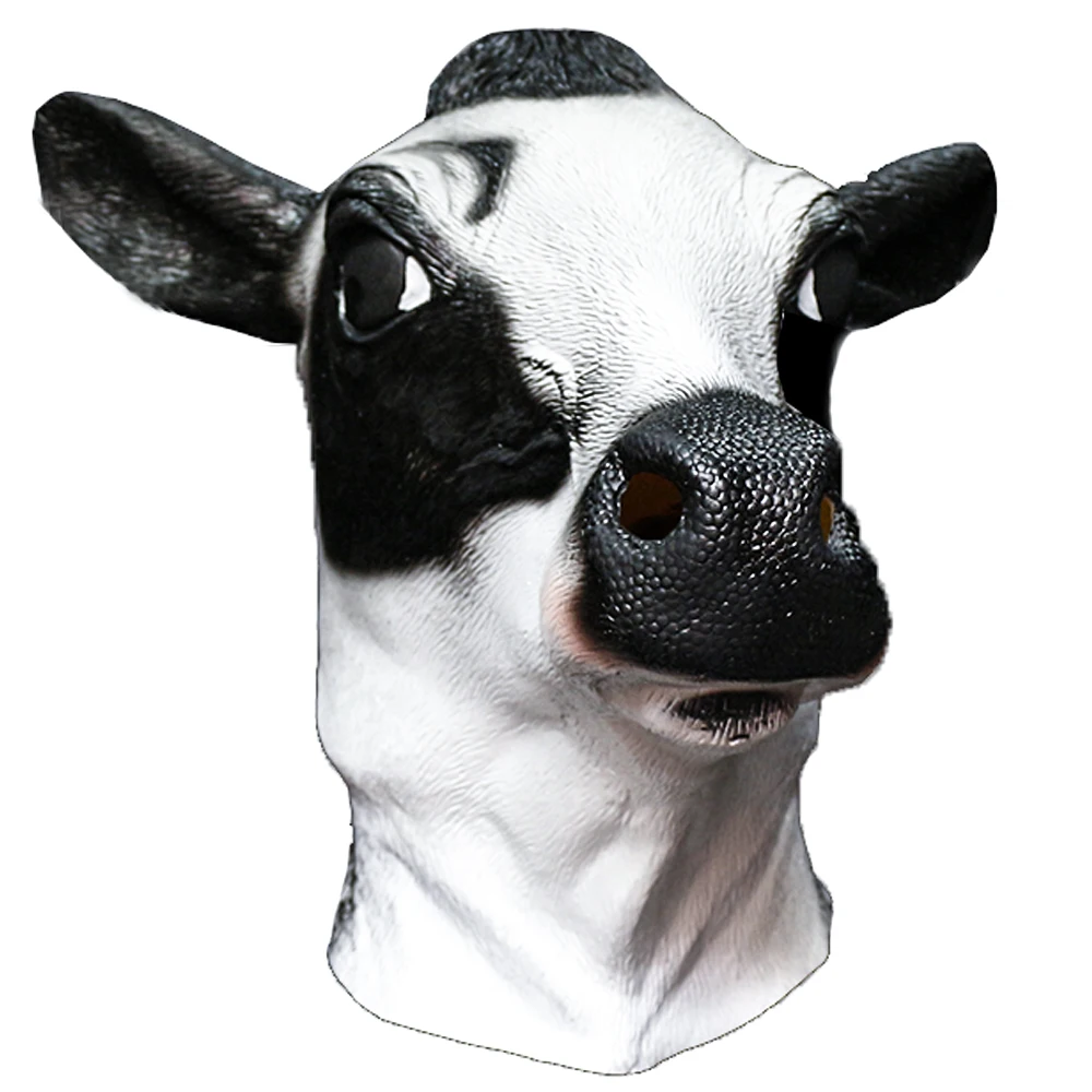 Adult New Milk Cow Latex Rubber Mask Fancy Dress Costume Latex Animal Head Mask Halloween Christmas Party Cosplay