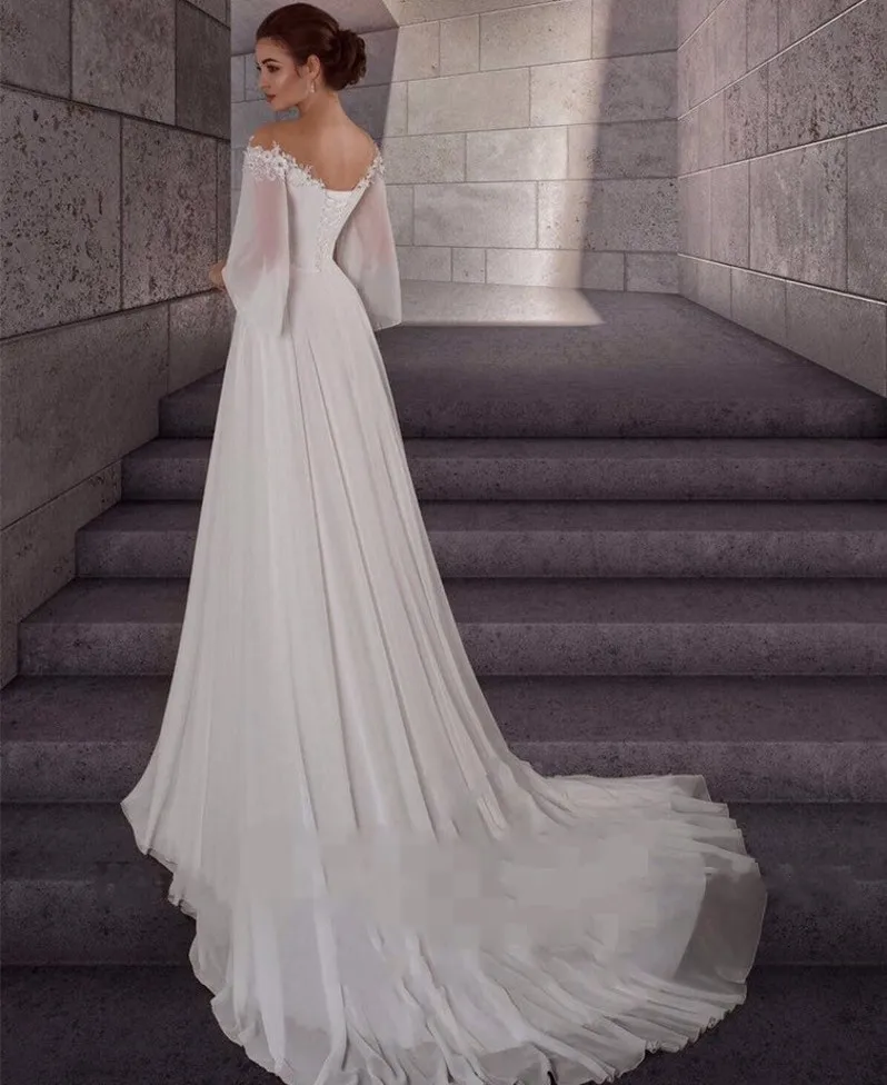 Robe de Mariée en Mousseline de Soie, Tenue Bohème à Manches sulf, Simple et Élégante, Nouvelle Collection 2025