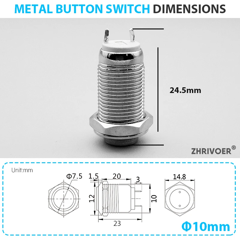 1 個 10 ミリメートル金属プッシュボタンスイッチ、セルフロック/ラッチ自己リセット/モーメンタリー 2/3 ピンIP67 フラットヘッド/高ヘッド 3A/250VAC