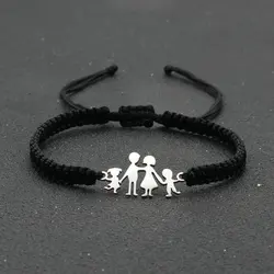 Stainless Steel Family Dad Mom Daughter Son Charm Bracelet Handmade Braided Adjustable String Bracelets for Women Men Jewelry