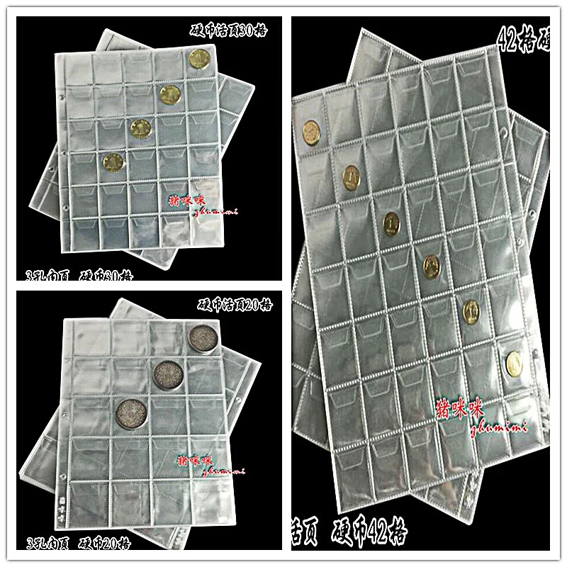 50PCS Album for Coins Albums Page 30/42 Pocket Coins Collection PVC Transparent Inside Pages 250 X 200 Mm Coins Loose Leaf