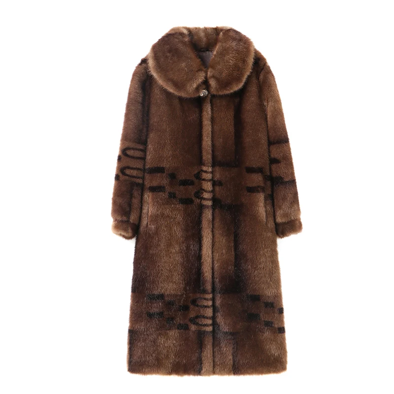 Plus Size Mink Fur Coat Winter Women Warm Slim Faux Mink Fur Pocket Long Winter Warm Jacket New Middle-aged Womens Fur Jackets