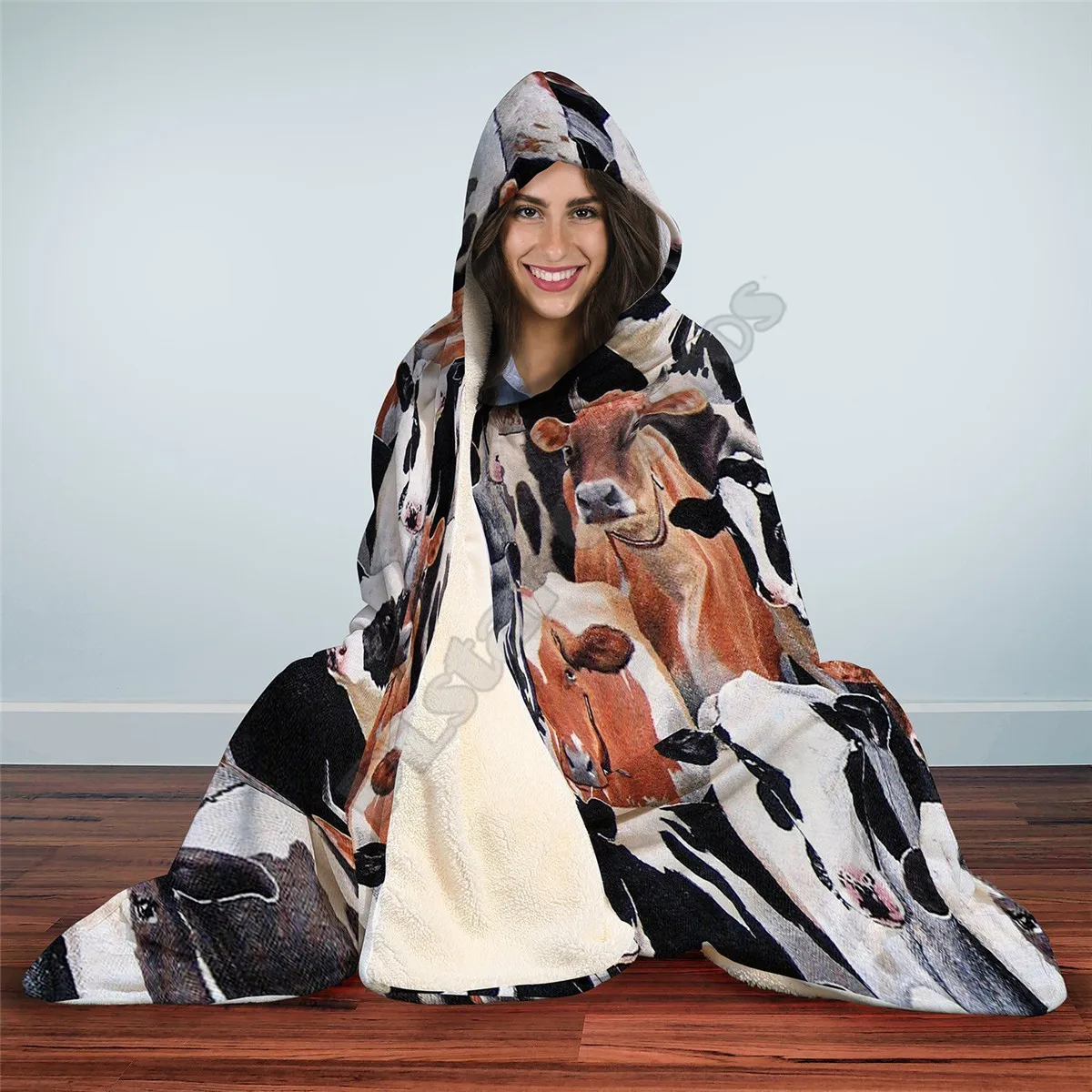 Dairy Cattle 3d Printed Hooded Blanket Adult Kids Sherpa Fleece Blanket Cuddle Offices Cold Weather Gorgeous