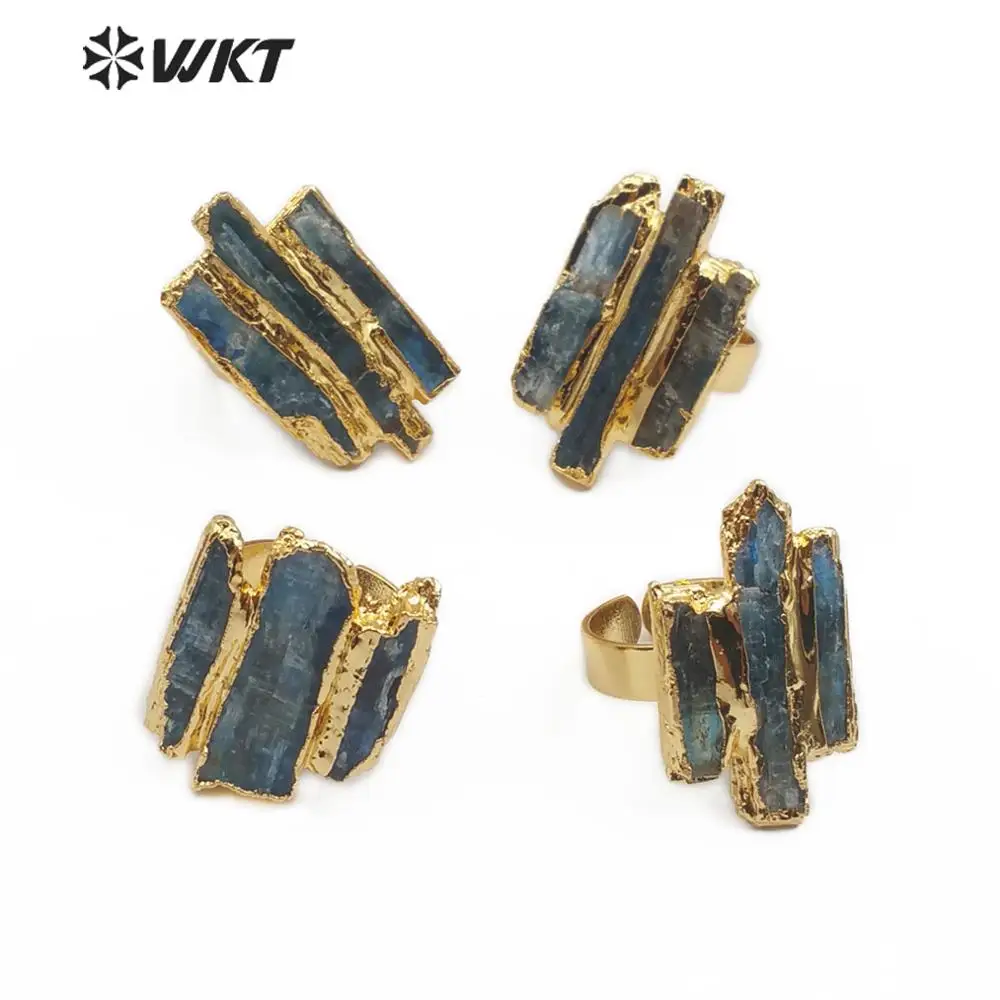 

WT-R336 Natural Stone Ring Irregular Shape Natural Blue Kyanite With Gold Electroplated Ring Fashion Ring For Woman Jewelry