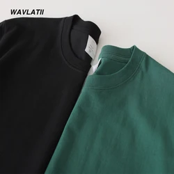 WAVLATII New Men Cotton T shirts Male Dark Green Short Sleeve Summer Solid Casual Tees Tops for Men WMT2101