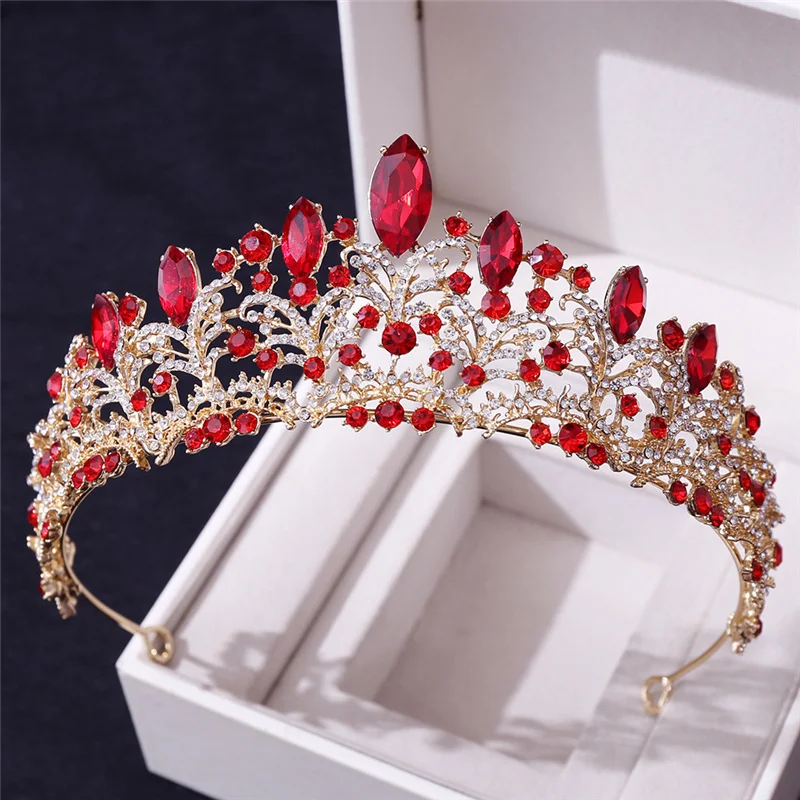 

Baroque Gorgeous Crystal Red Tiaras Princess Crown for Prom Diadem Bride Headdress Queen Bridal Wedding Crown Hair Jewelry