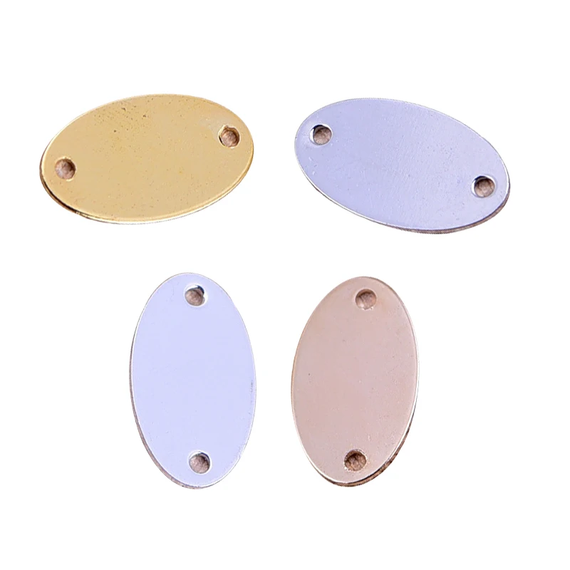 20 pieces 16 * 9mm double hole smooth brass oval metal stamping material necklace pendant tag label DIY jewelry accessories