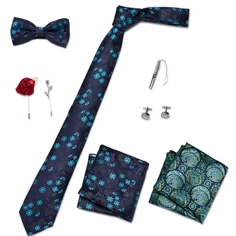 Herren-Krawatten-Set, luxuriöse Geschenkbox, Seidenkrawatte, Krawatten-Set, 8-teilig, innenverpackt, festliches Geschenk, Krawatte, Einstecktücher, Urlaubsgeschenk für Männer – Detail 28