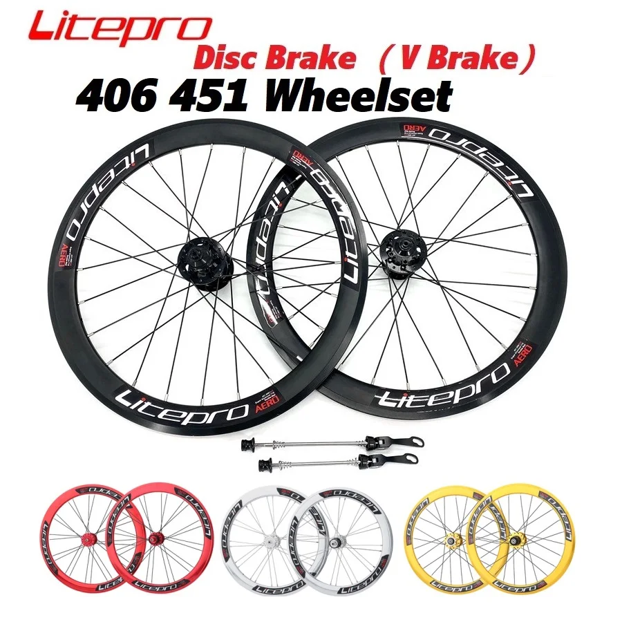 

Litepro S42 Front Rear Wheelset 406 451 Folding Bike V Brake Hub 74 - 100- 130-135mm Double Wall Rim 8-9-10-11 Speed 2-4 Bearing