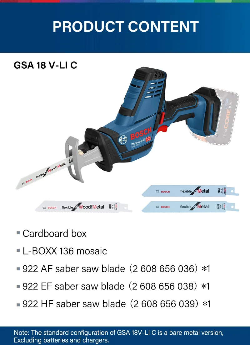 Bosch GSA 18V-LI C Sabre Saw Reciprocating Saw Portable Cordless Electric Hand Saw Rechargeable Metal Wood Sawing Tools GSA 18V