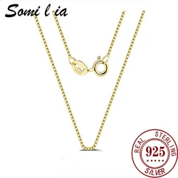 18K White Yellow Gold Box Chain Necklace Real 925 Sterling Silver 0.6mm 0.8mm 1.0mm Neck for Women Jewelry Wholesale