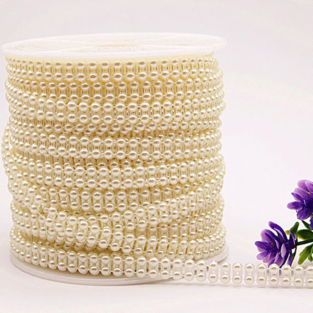 2YD 4mm Semicircle Double Row Double Line ABS Imitation Pearl Bead Chain Doll Bridal Line Drill Manual DIY Plastic Lace