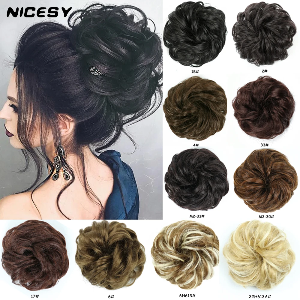 NICESY extensiones de postizo sintético, banda de goma de moño rizado, Anillo para el cabello, banda elástica para moño, adecuado para niñas,