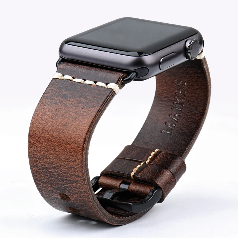 Vintage Oil Wax Leather Watch Strap For Apple Watch Band 49mm 44mm 45mm 40mm 41mm 42mm 38mm Series 8/7/SE/6/5/4 iWatch Bracelet